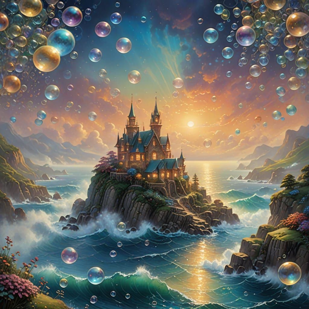 Ethereal Ocean of Bubbles in Dreamy Fantasy Art