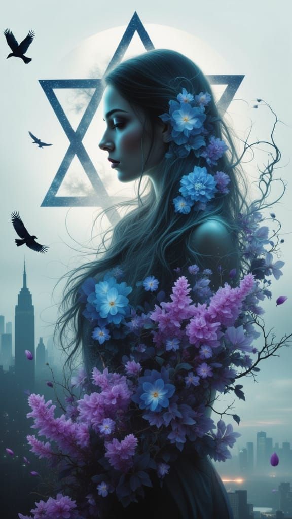 Surreal Gothic Beauty in Double Exposure with Bioluminescent...