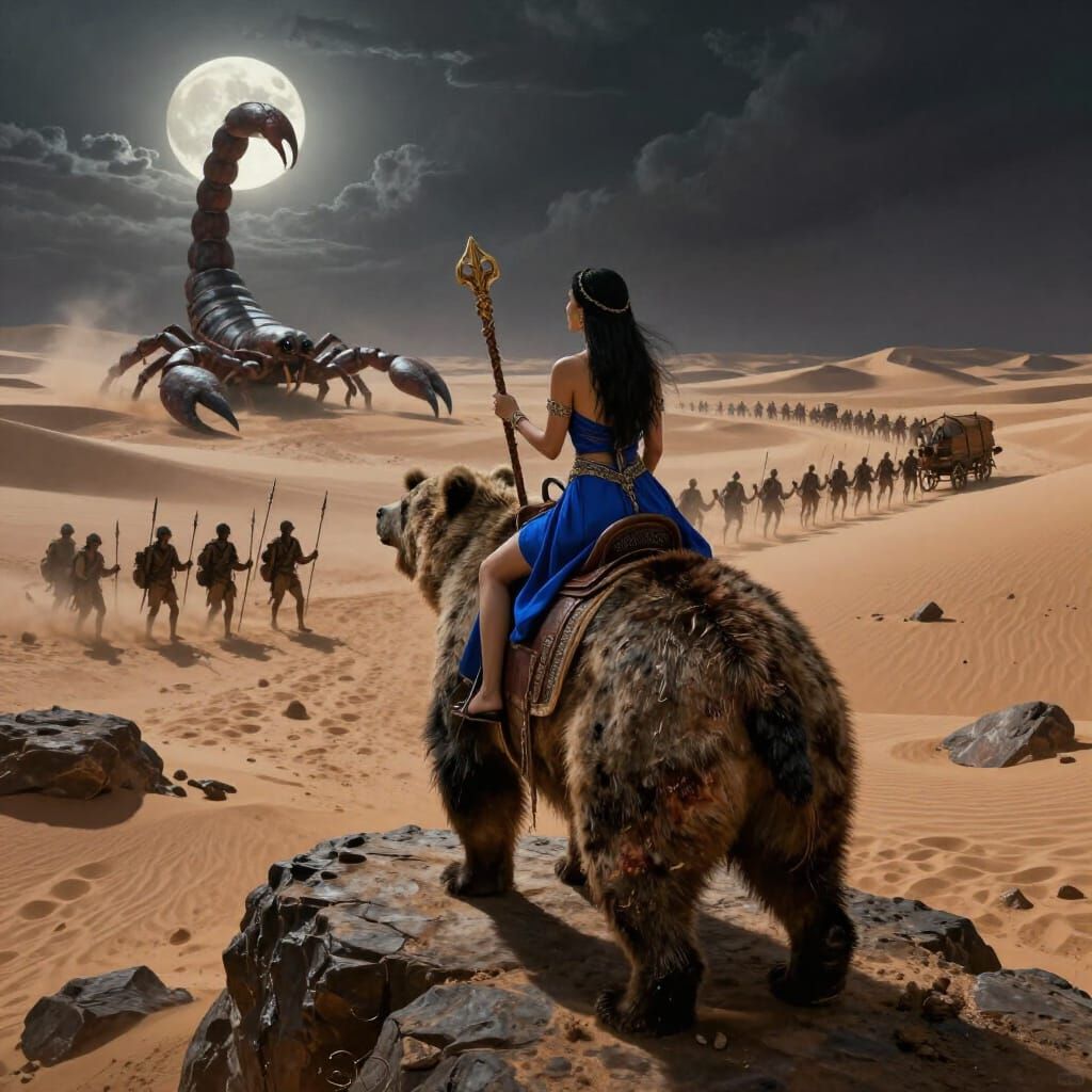 Sorcress on Bear Battles Desert Scorpion Army