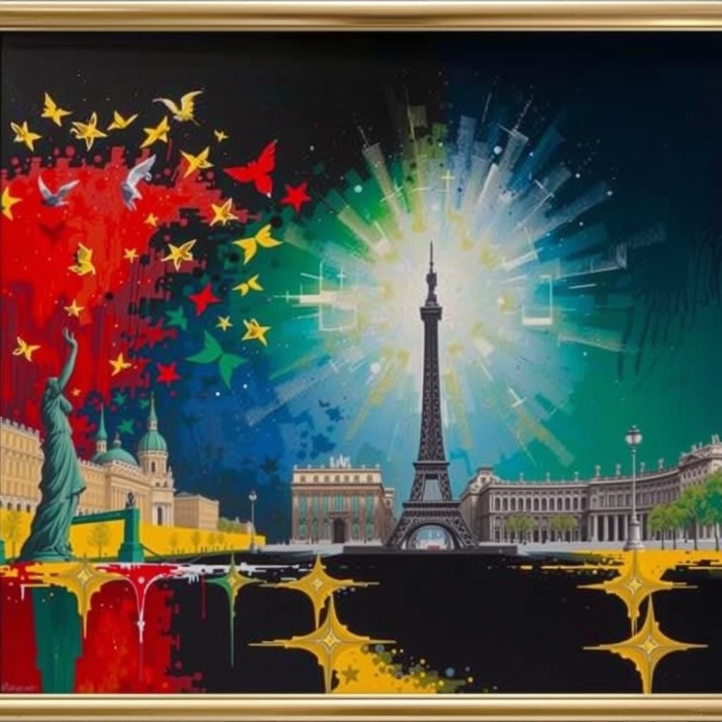 Modern Oil Painting of La Place de la Concorde in Vibrant Co...