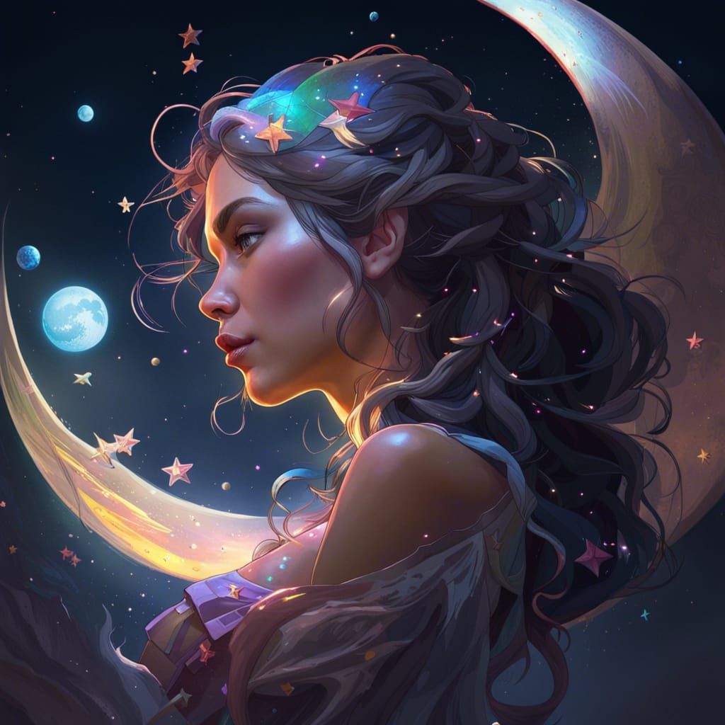 Fairy Fishing for Stars: Digital Art Portrait