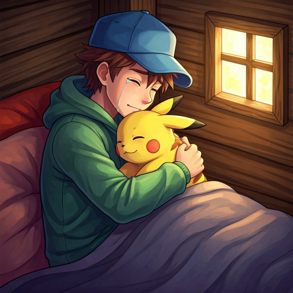 Trainer's Joy: A Pokémon Hug in Watercolor Style