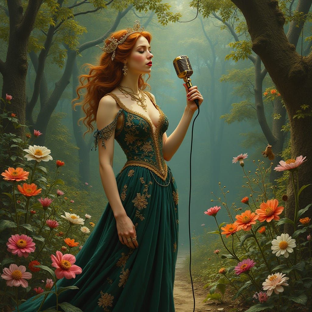 Lilith in Eden's Opulent Garden, Inspired by Klimt and Chaga...