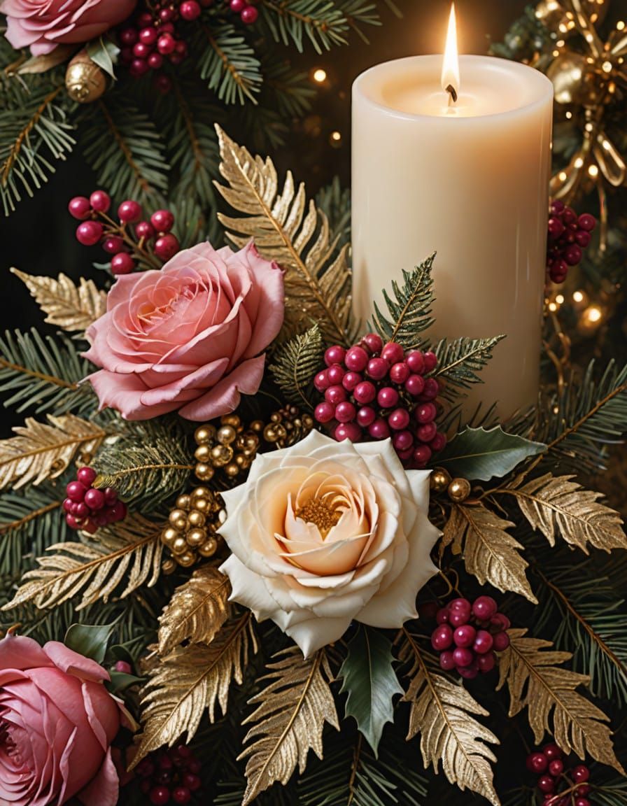 Dreamy Romantic Christmas Floral Bouquet in Soft Pastel Colo...