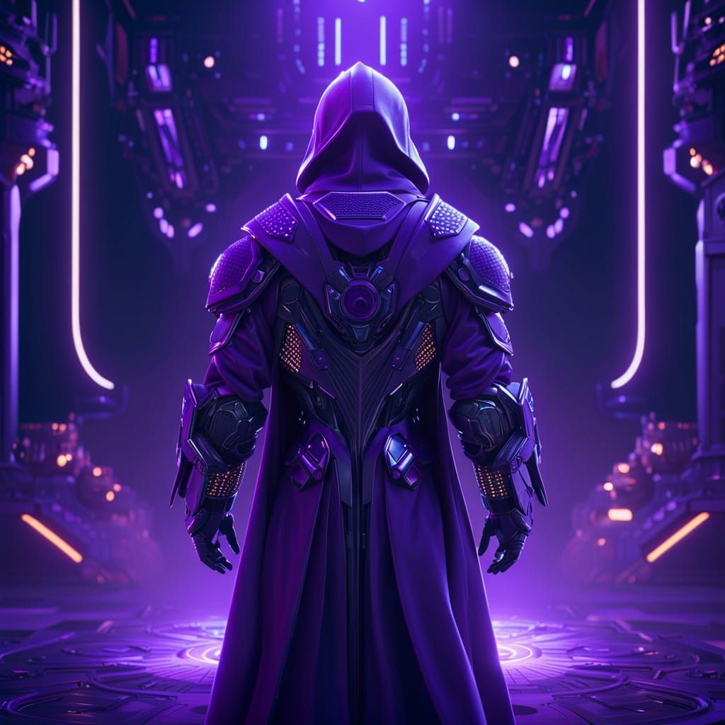 Imposing Figure in Purple Robe with Mech Details