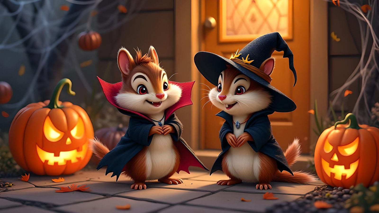 Cartoon Chipmunks in Halloween Costumes