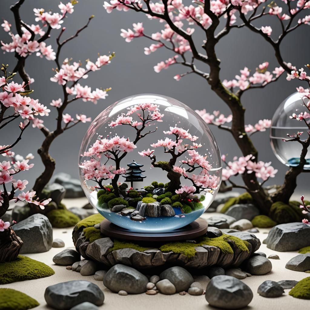 Japanese Garden Snow Globe: 3D Anime Art