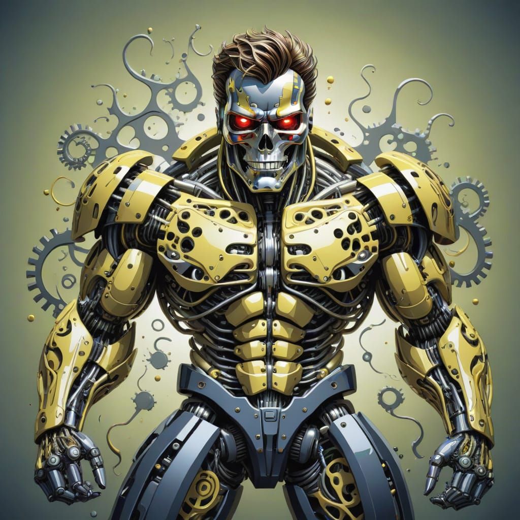 Abstract Terminator Fractal in Gouache Style