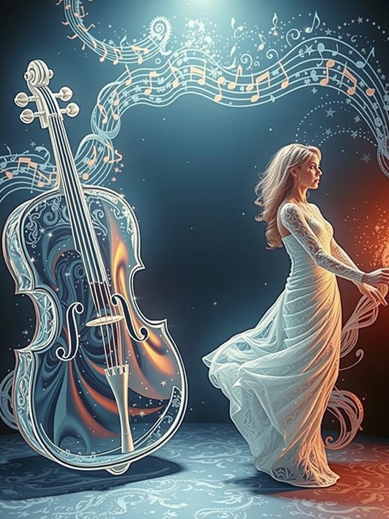 Ethereal Goddess in Stardust Gown with Celestial Cello