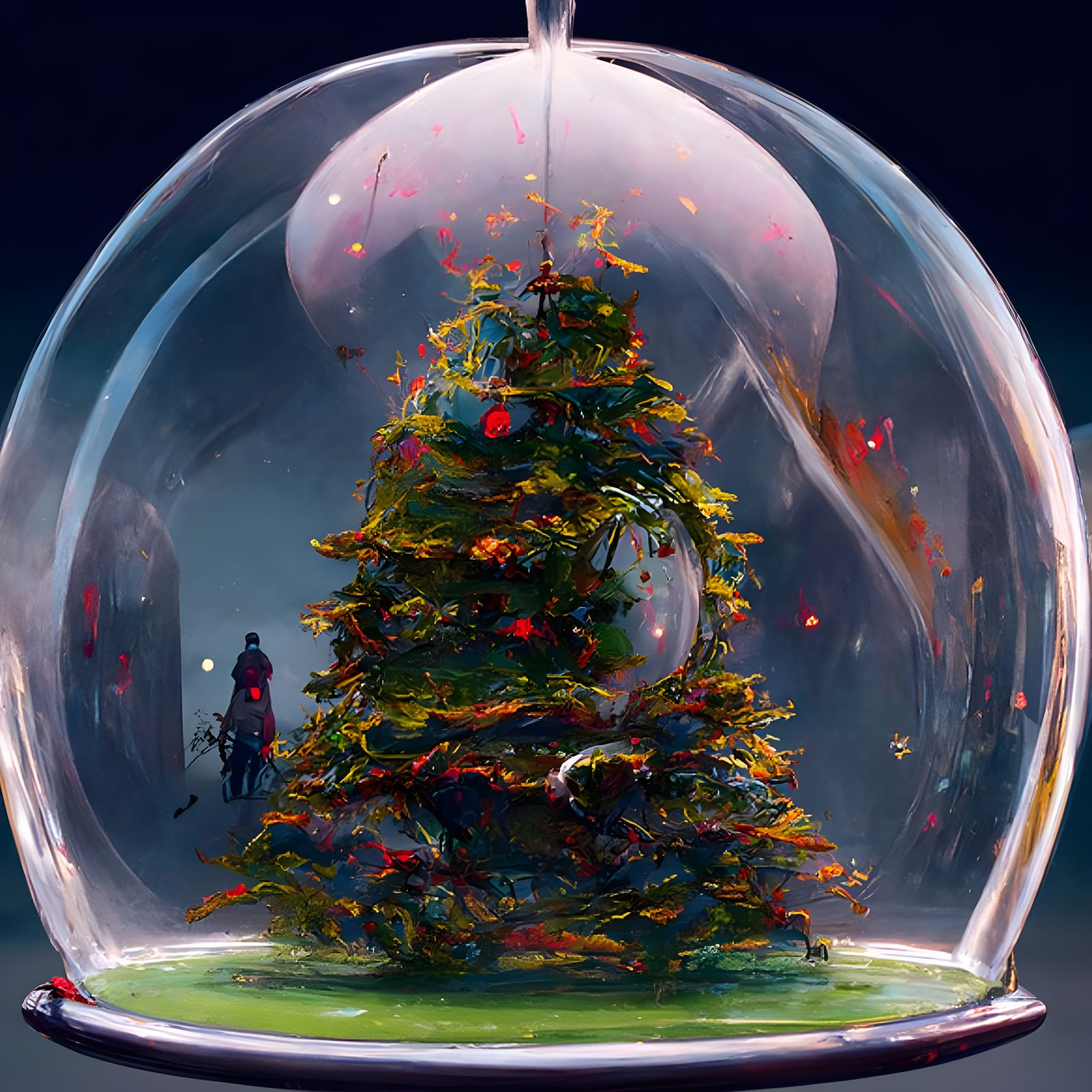 Christmas Tree Inside Bubble: Photorealistic Digital Art