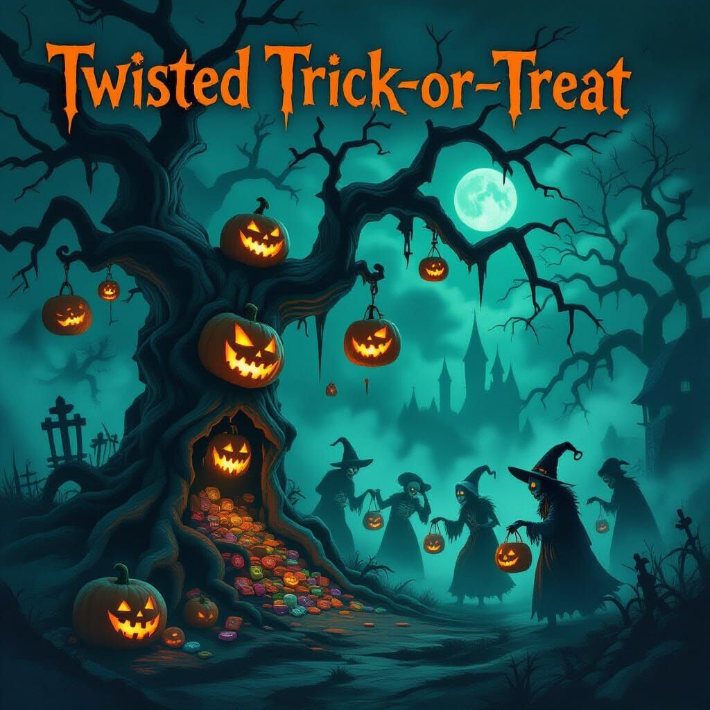 Macabre Halloween Scene with Eerie Jack-o'-Lanterns