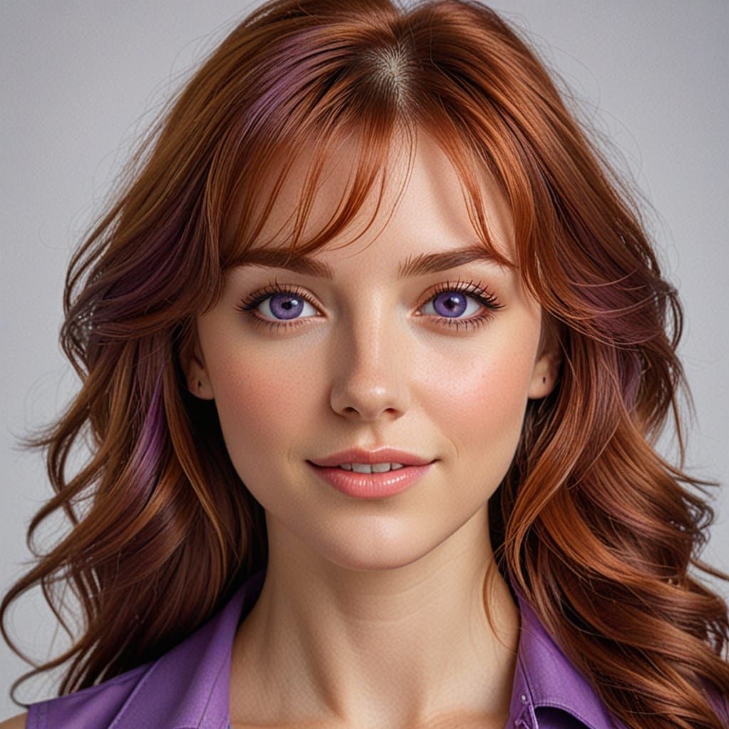 Gorgeous Woman in Vibrant Purple Vest and Orange Shirt