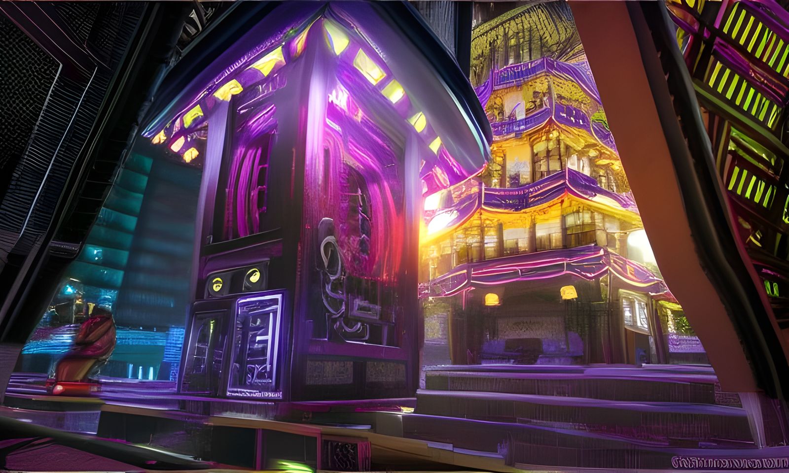 Cyberpunk Chinese Palace with Purple Lights
