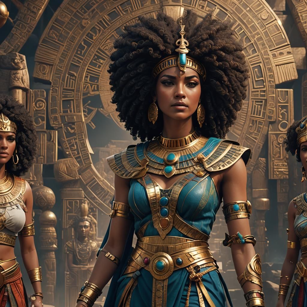 Afro-Haired Cleopatra: Detailed Matte Painting