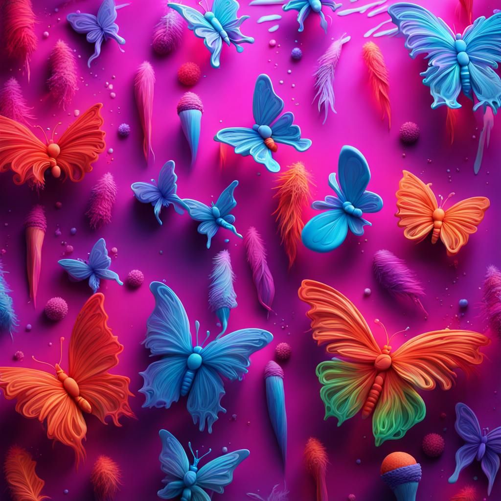 Colorful Butterflies with Snowflakes in Claymation Style