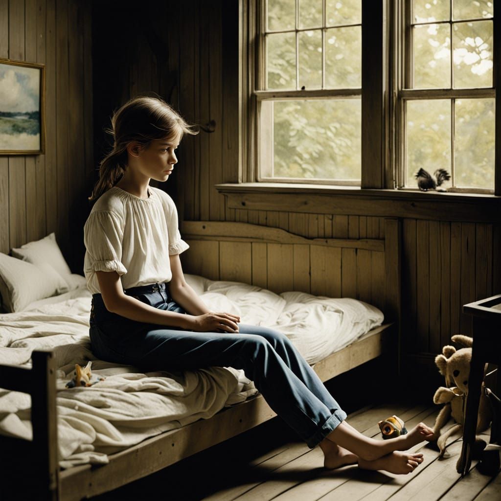 A Young Boy and Girl Share a Cozy Moment in a Sunlit Bedroom