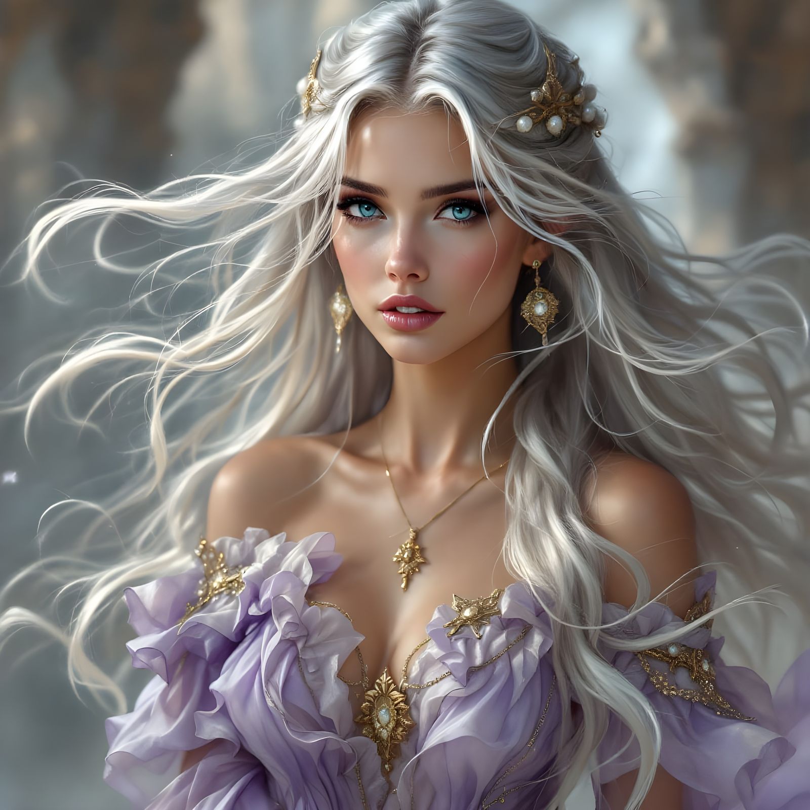 Ethereal Norse Goddess in a Garmash-Inspired Portrait