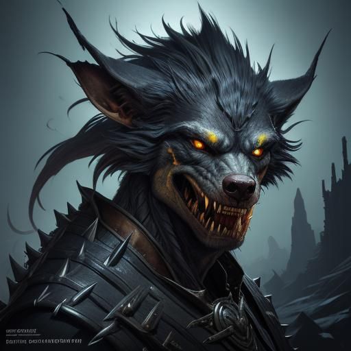 Menacing Goblin Rider on Mutant Wolf, Hyperdetailed Art