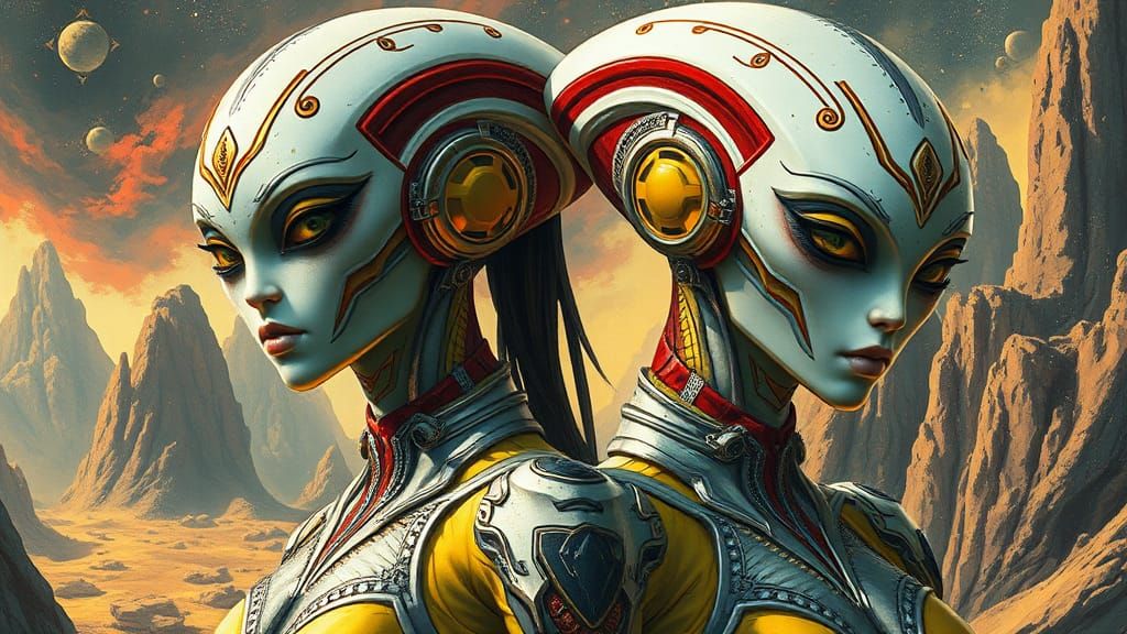 Alien Women in Peril: Hyper-Detailed Sci-Fi Portrait