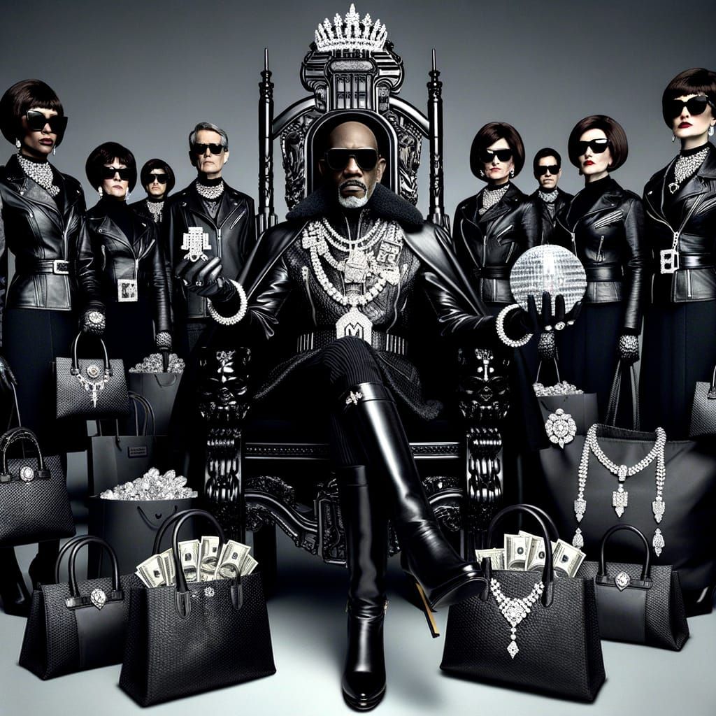 Leather-Clad Ruler on Throne with Diamond Spoils