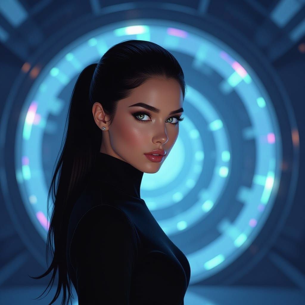 Girl at the Threshold of a Futuristic Portal