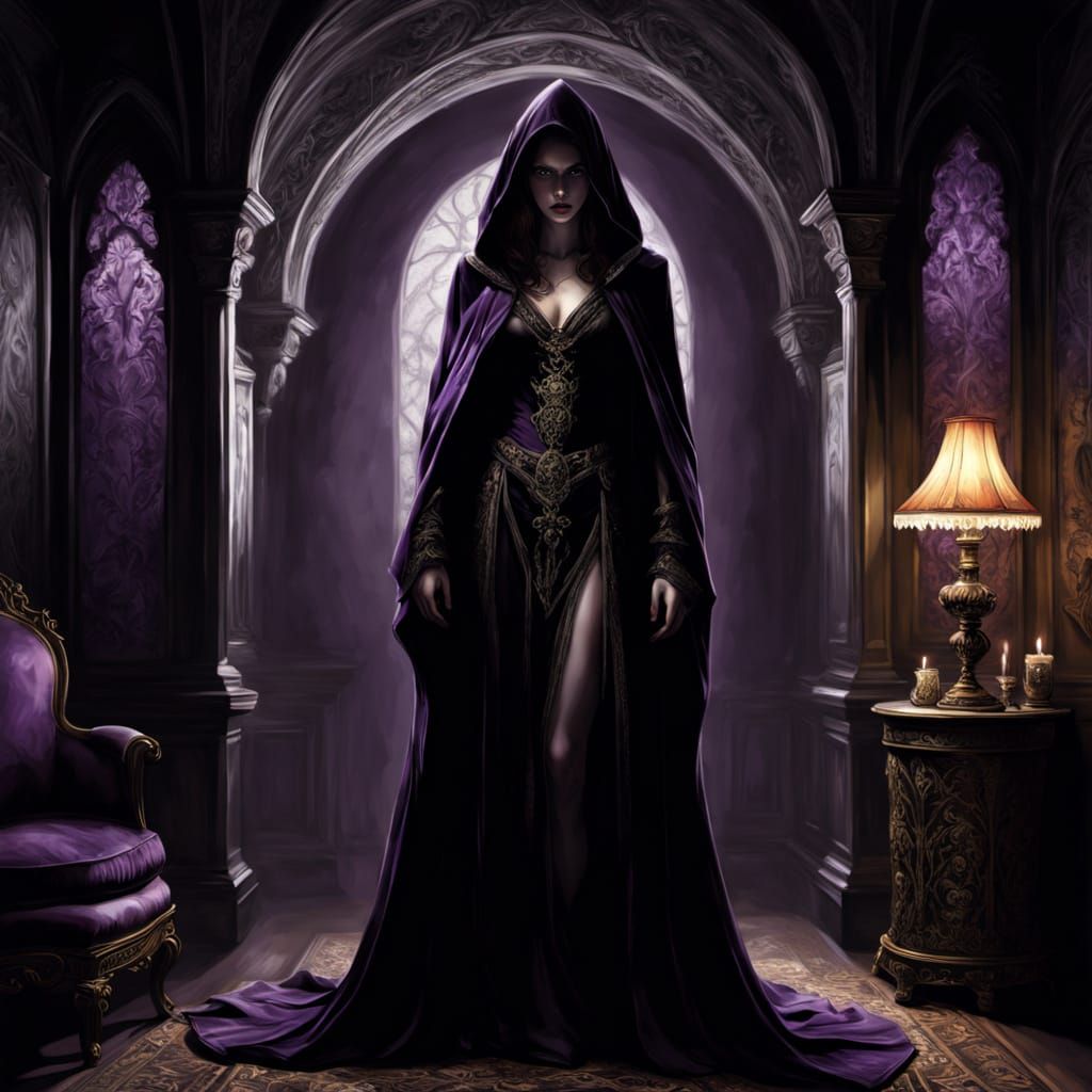 Dark Fantasy Goddess in Gothic Bedroom
