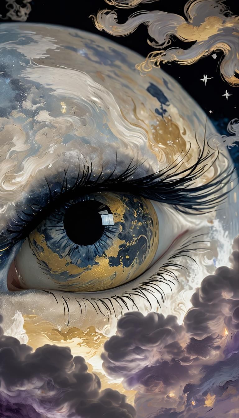 Ethereal Moon Surrounded by Heavenly Bodies as Impressionist...