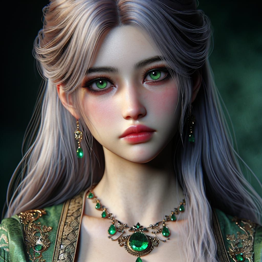 Medieval Woman with Emeralds: Detailed Matte Painting