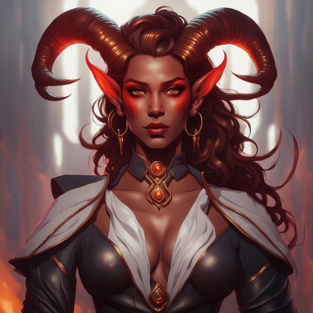 Enchanting Tiefling Portrait in Hyperdetailed Style
