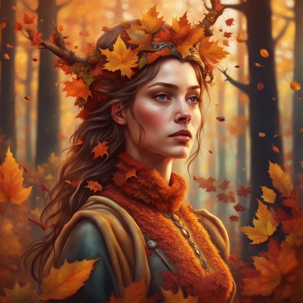 Realistic Autumn Princess with Forest Creatures