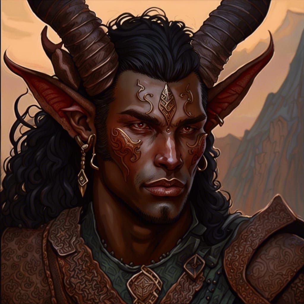 Ornate Portrait of a Male Tiefling Ranger