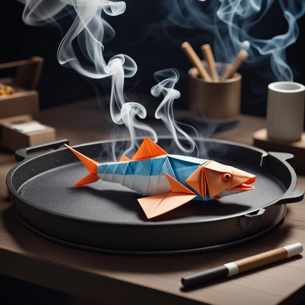 Fish Smoking Cigarette: Origami Papercraft Style