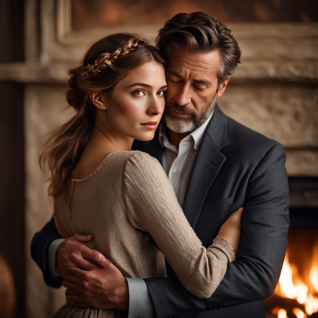 Woman in Gentle Embrace, Soft Focus Impressionist Style