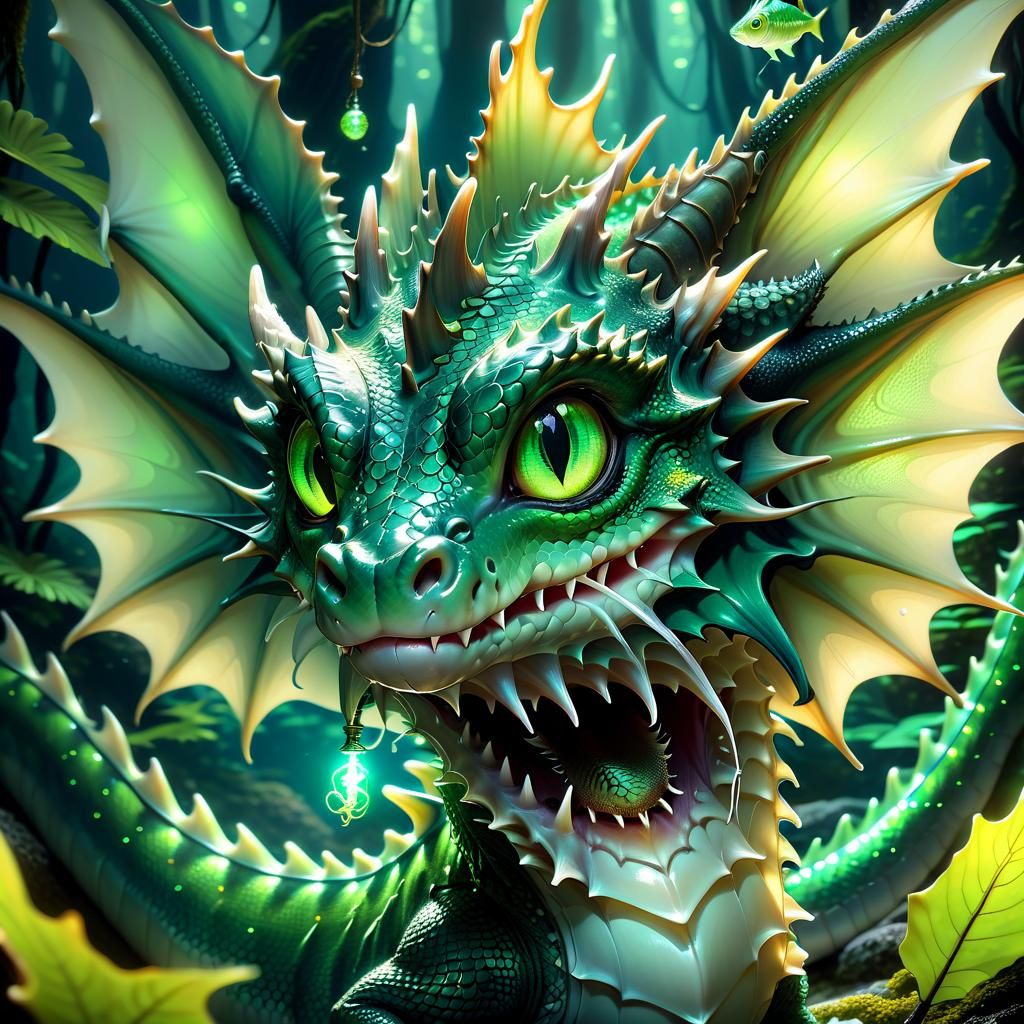 Adorable Green Forest Dragon with Anglerfish Lure