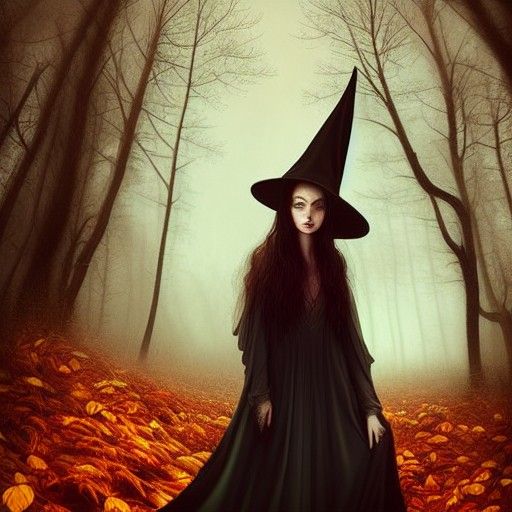 Haunting Portrait of Young Witch in Forest