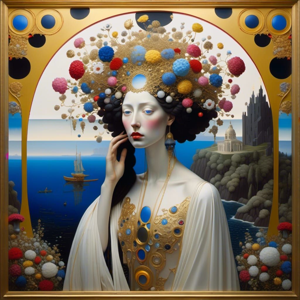 Grecian Maiden Portrait with Flowers, in Classic Style