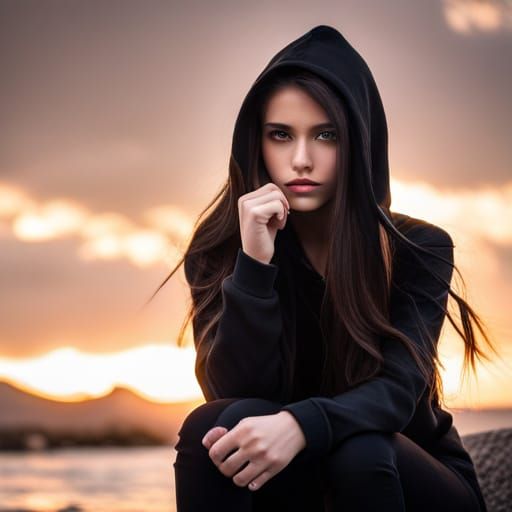 Beautiful Teenage Girl with Black Hair