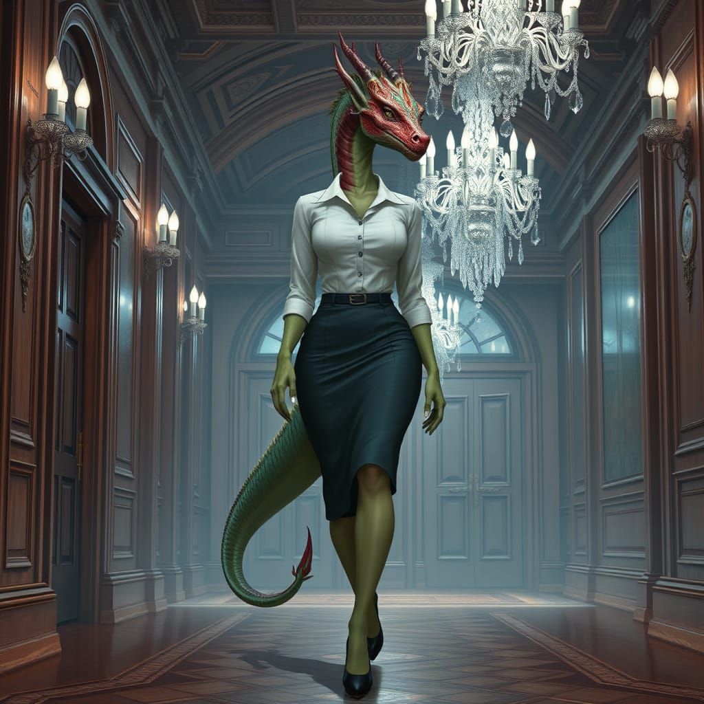 Dragonborn Enters Victorian Manor in Mystical Style
