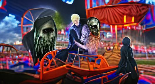 Grim Reaper Takes Blonde Date to Carnival