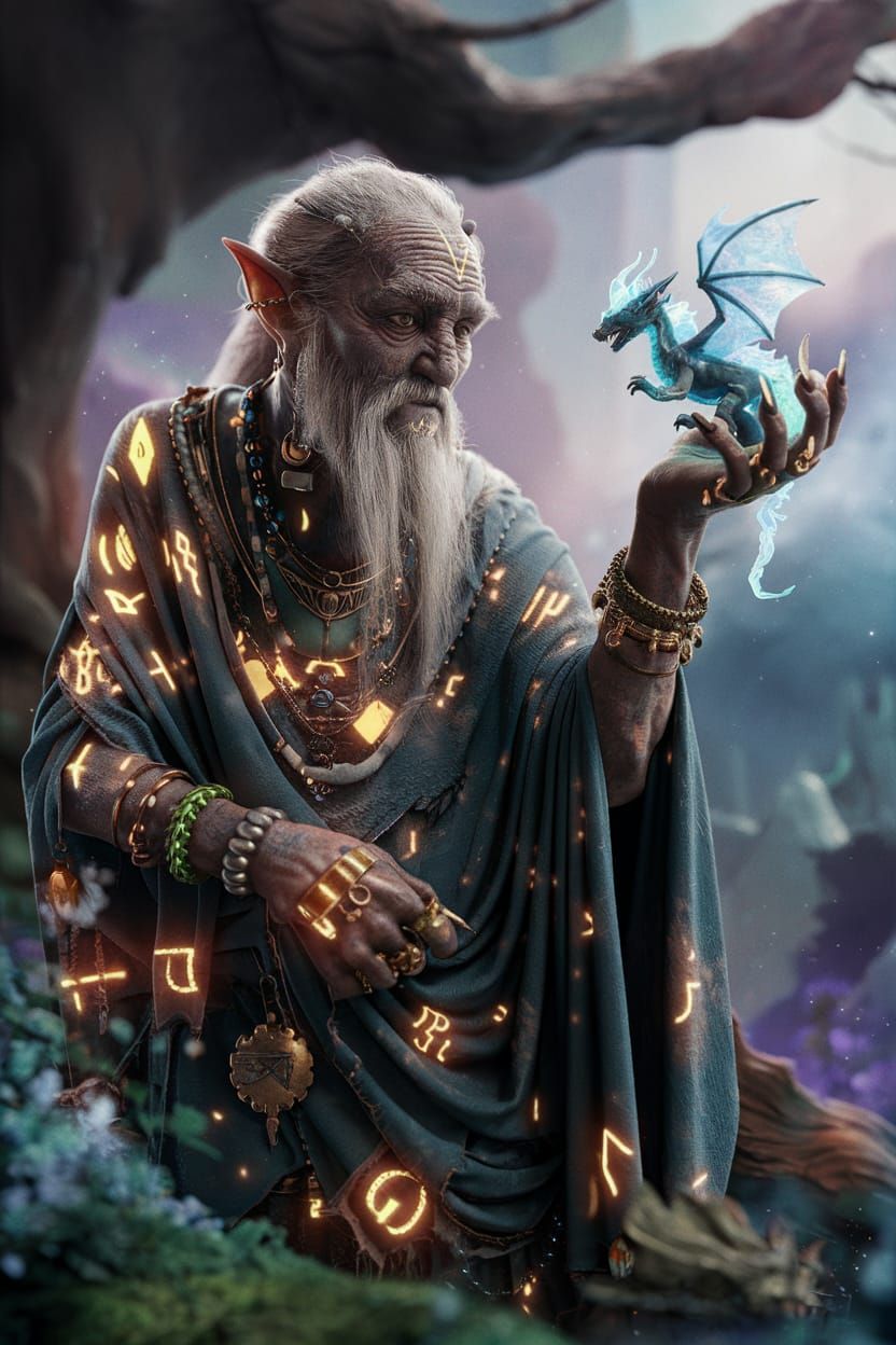 Mystical Sage with Dragon of Flames