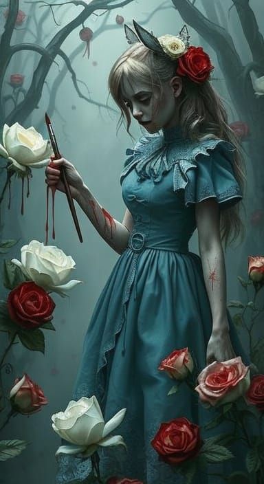 Eerie Wonderland: Alice Paints Roses Crimson