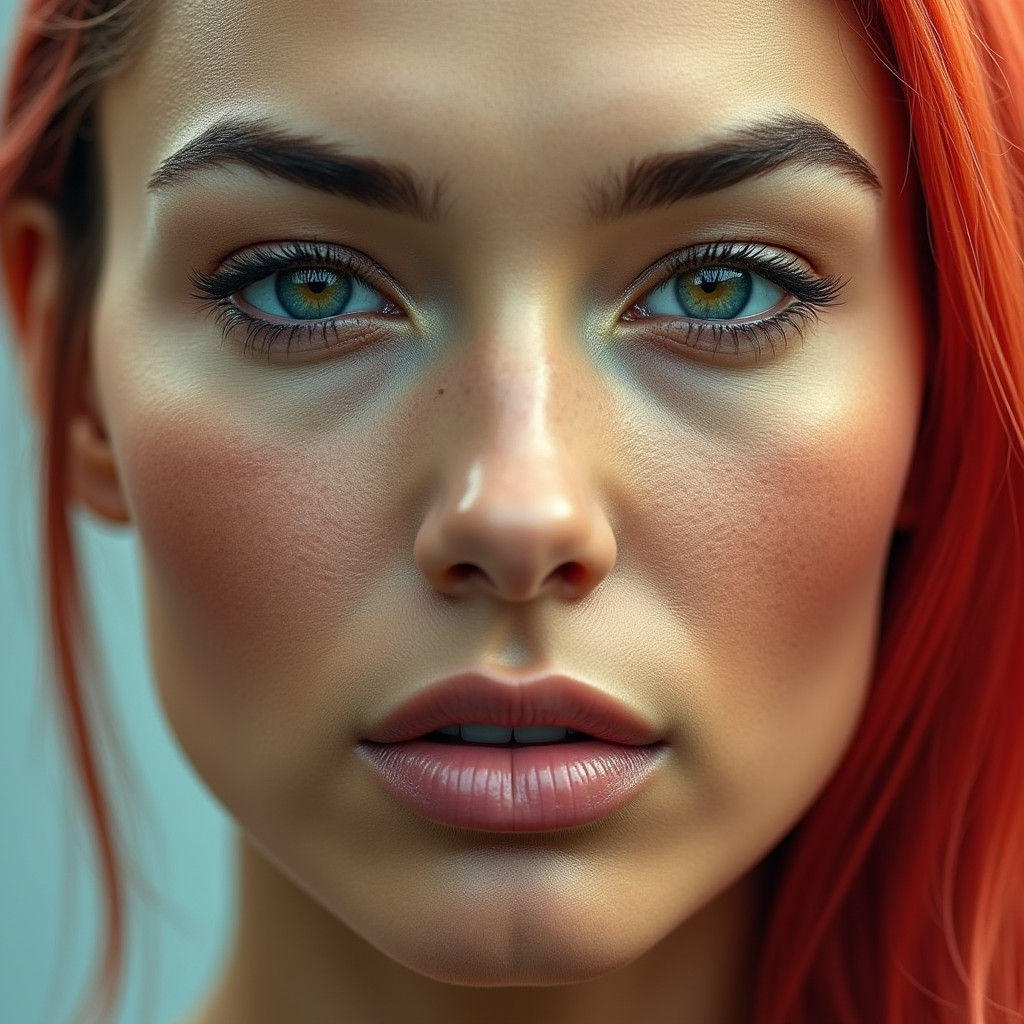 Confident Woman on Blue Velvet Couch, Studio Portrait