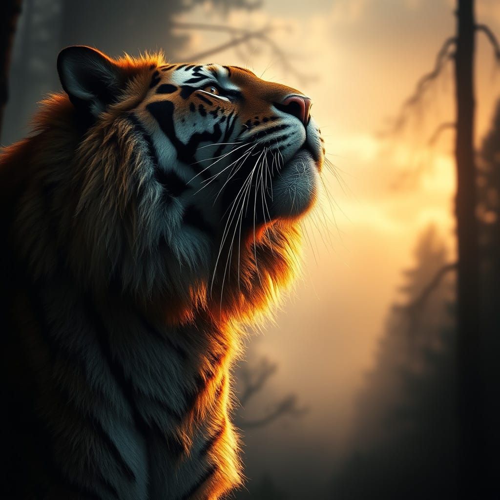 Majestic Tiger Contemplates the Heavens in a Golden Dusk For...