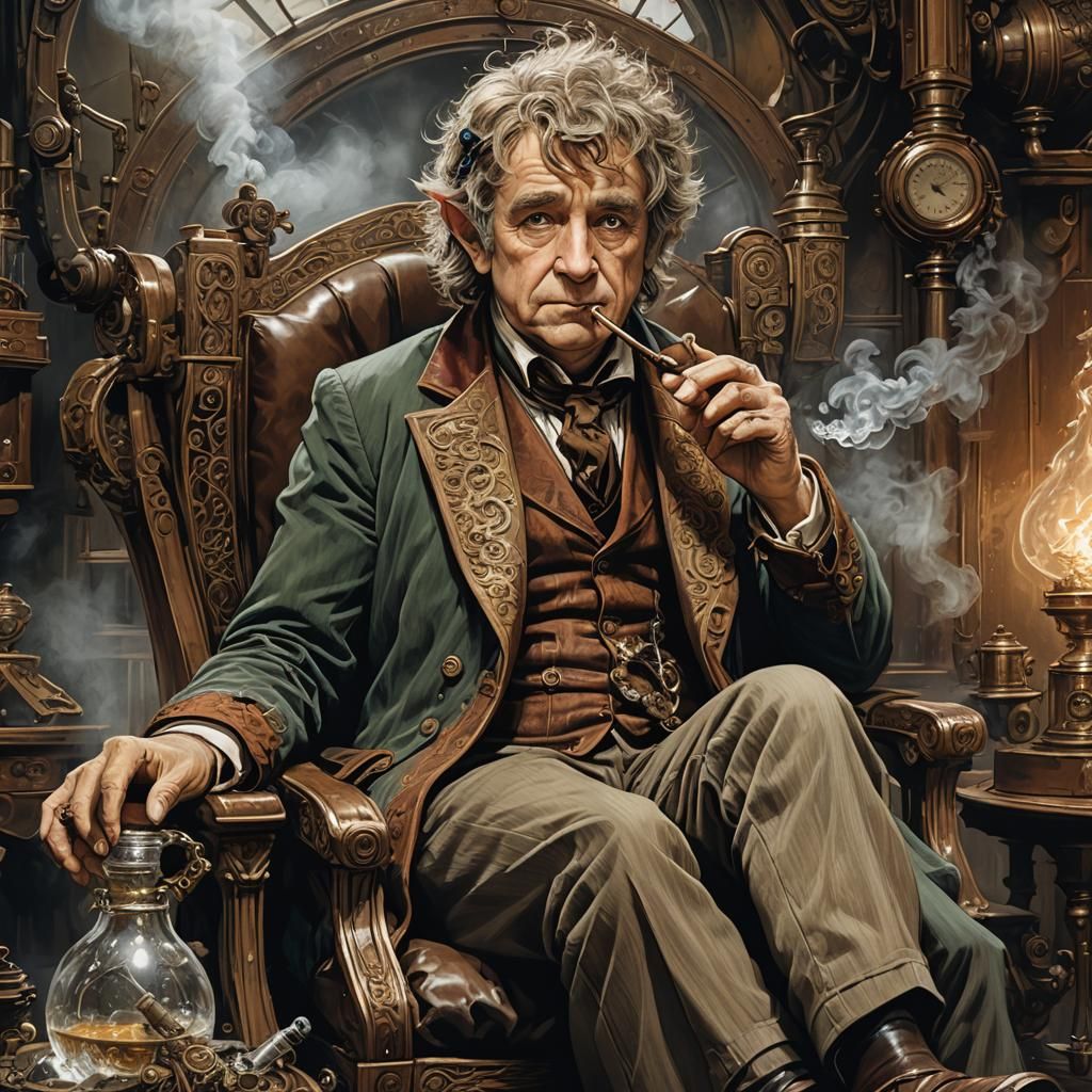 Bilbo the Hobbit smoking his pipe