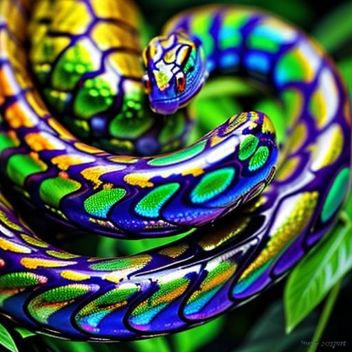 Iridescent Jungle Viper in Myanmar, Oil Painting