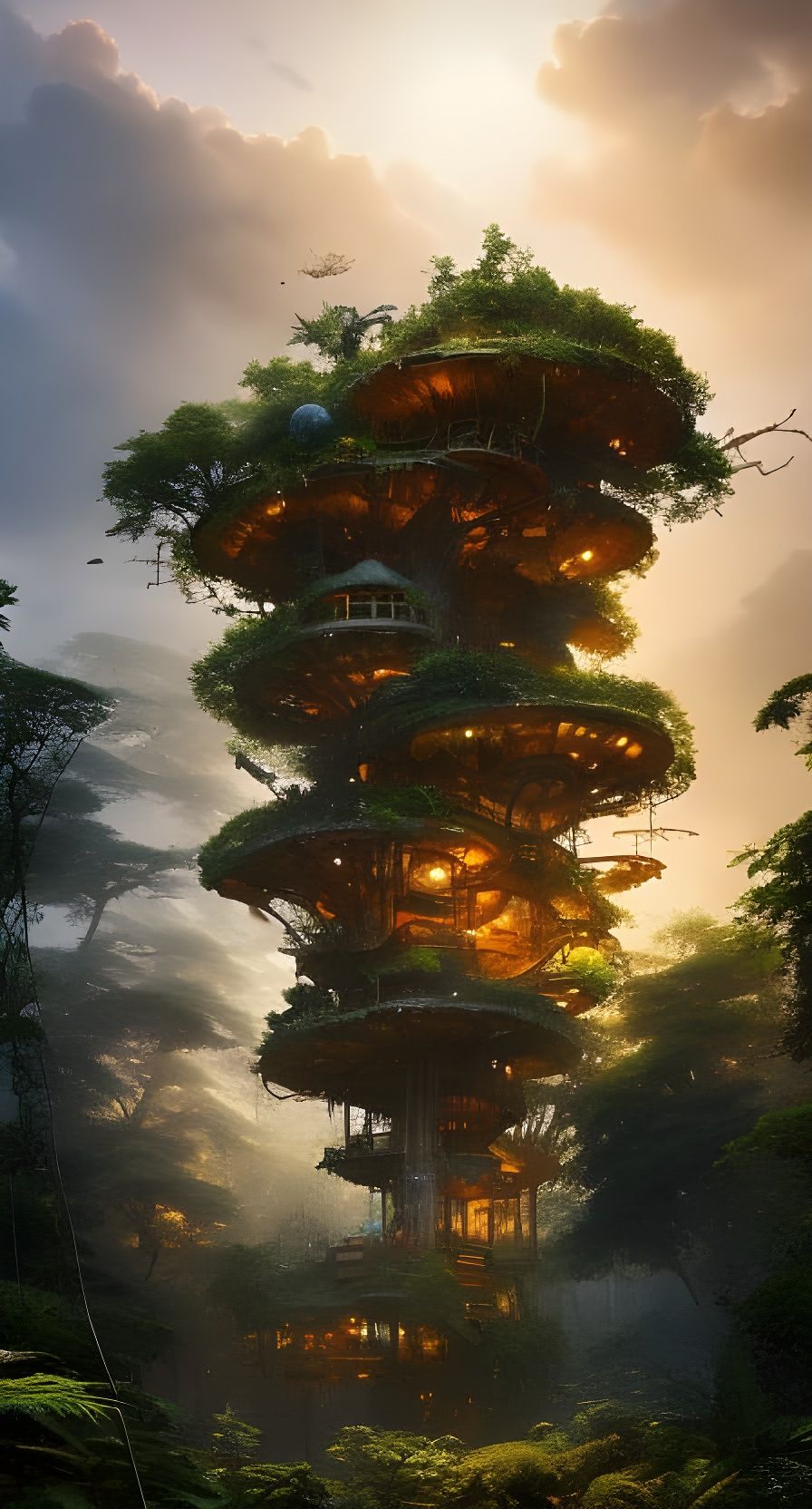Epic Jungle Elf Treehouse at Sunset