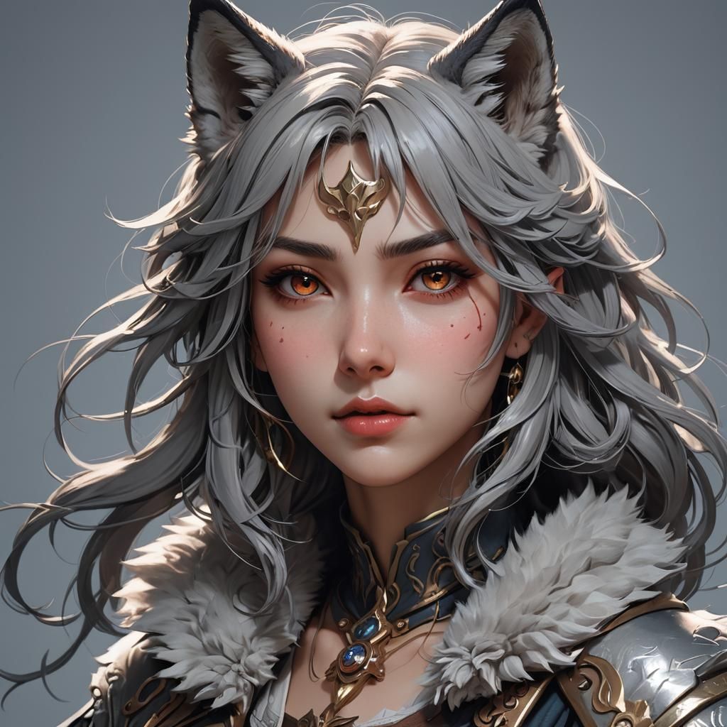 Anime Wolf Girl Portrait in Graffiti Art Style