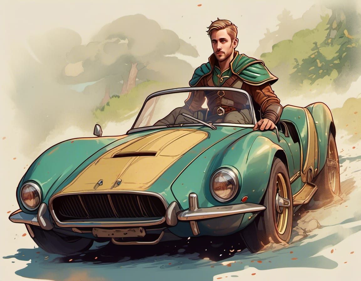 Ryan Gosling as Elf in Sports Car: Cel-Shaded Art