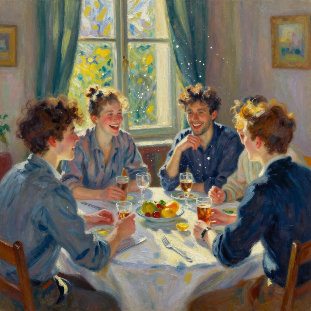 Joyful Friends Sharing Laughter in Warm Sunlight