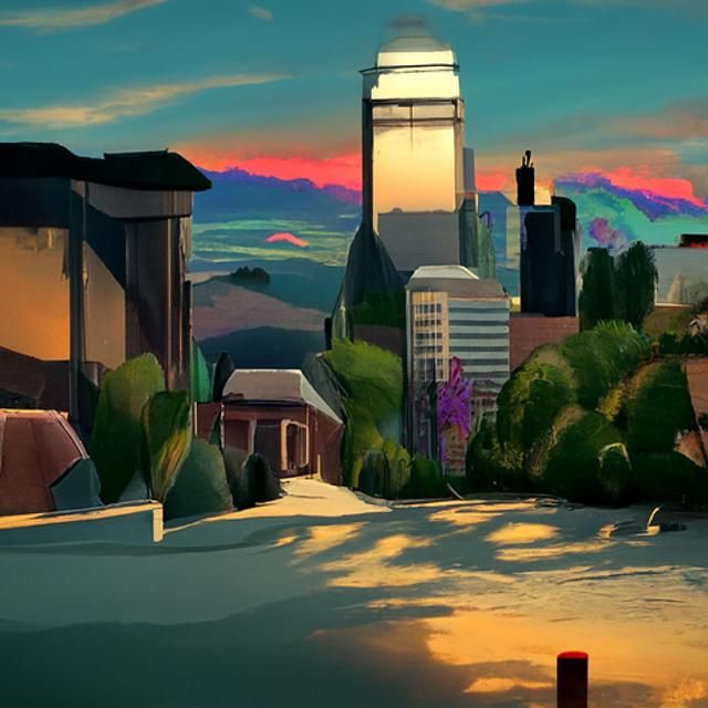 Vibrant Low Poly City Sunset Cartoon Landscape